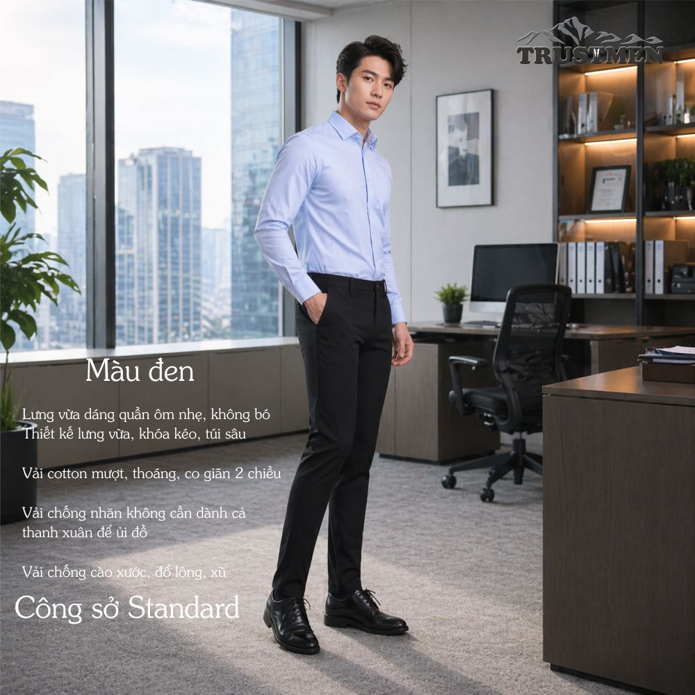 Quần tây nam dáng ôm nhẹ Trustmen GLQ137 vải cotton mềm thoáng và co giãn