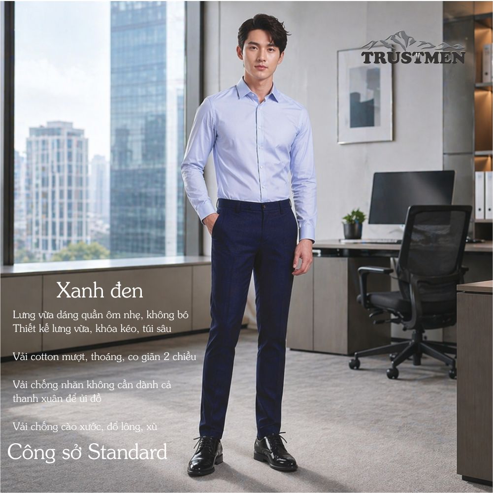 Quần tây nam dáng ôm nhẹ Trustmen GLQ137 vải cotton mềm thoáng và co giãn
