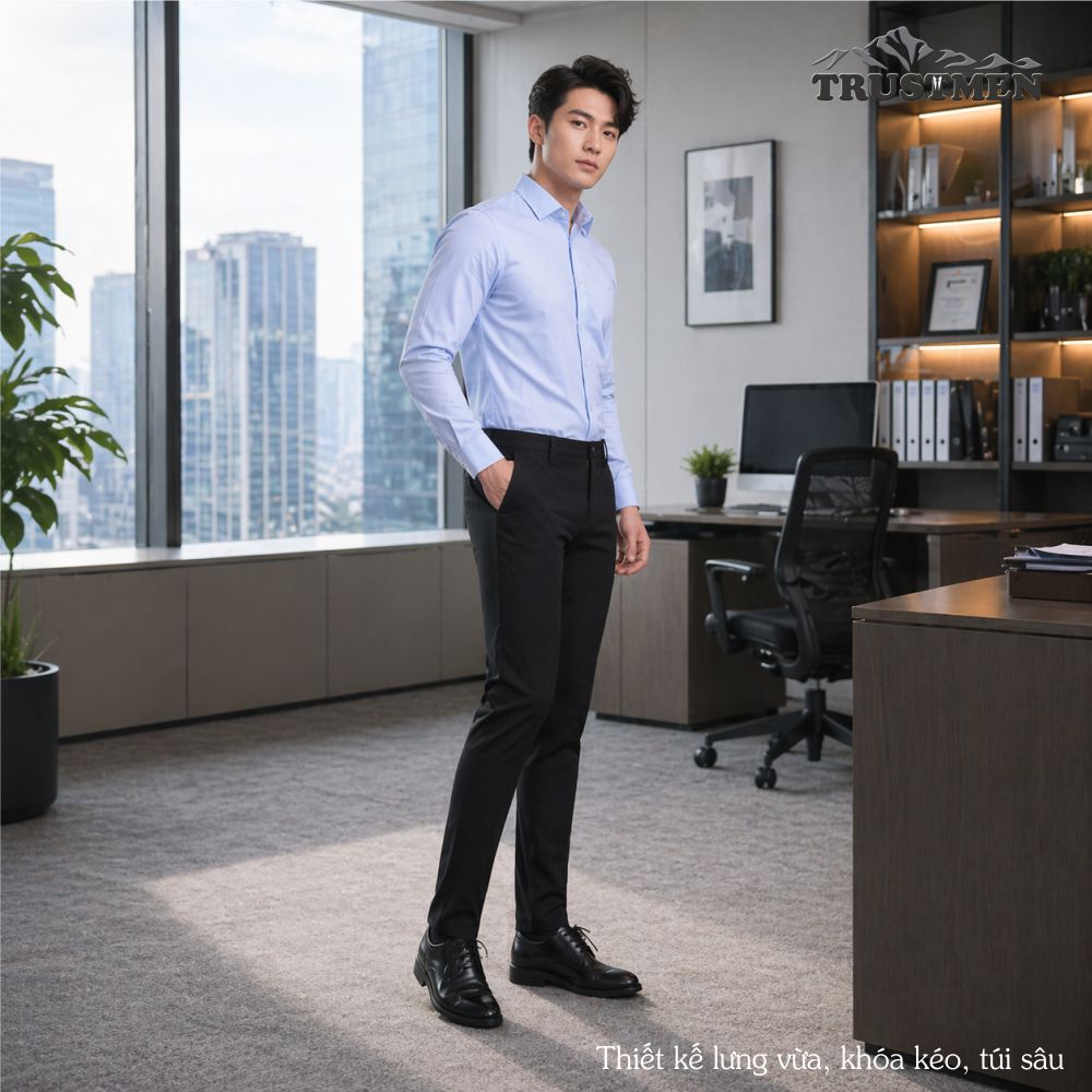 Quần tây nam dáng ôm nhẹ Trustmen GLQ137 vải cotton mềm thoáng và co giãn