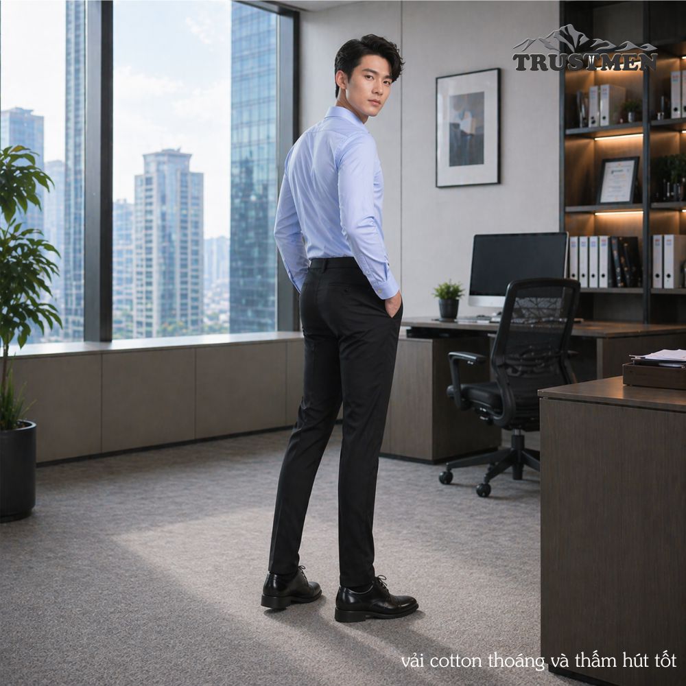 Quần tây nam dáng ôm nhẹ Trustmen GLQ137 vải cotton mềm thoáng và co giãn