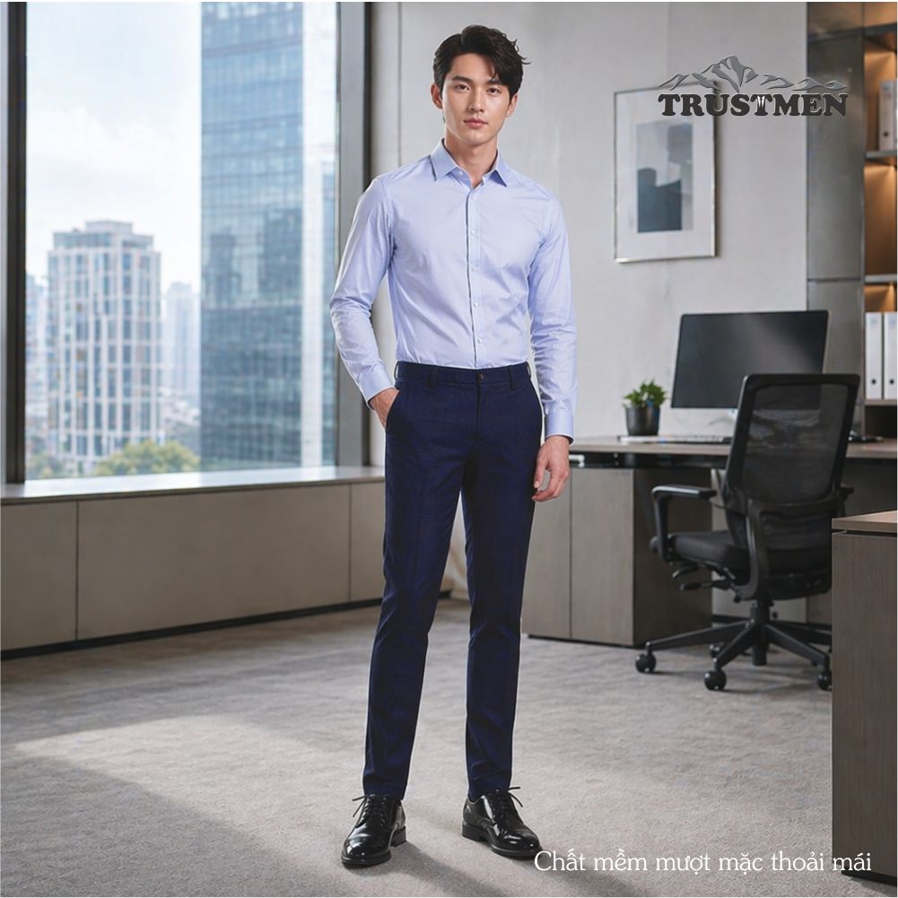 Quần tây nam dáng ôm nhẹ Trustmen GLQ137 vải cotton mềm thoáng và co giãn