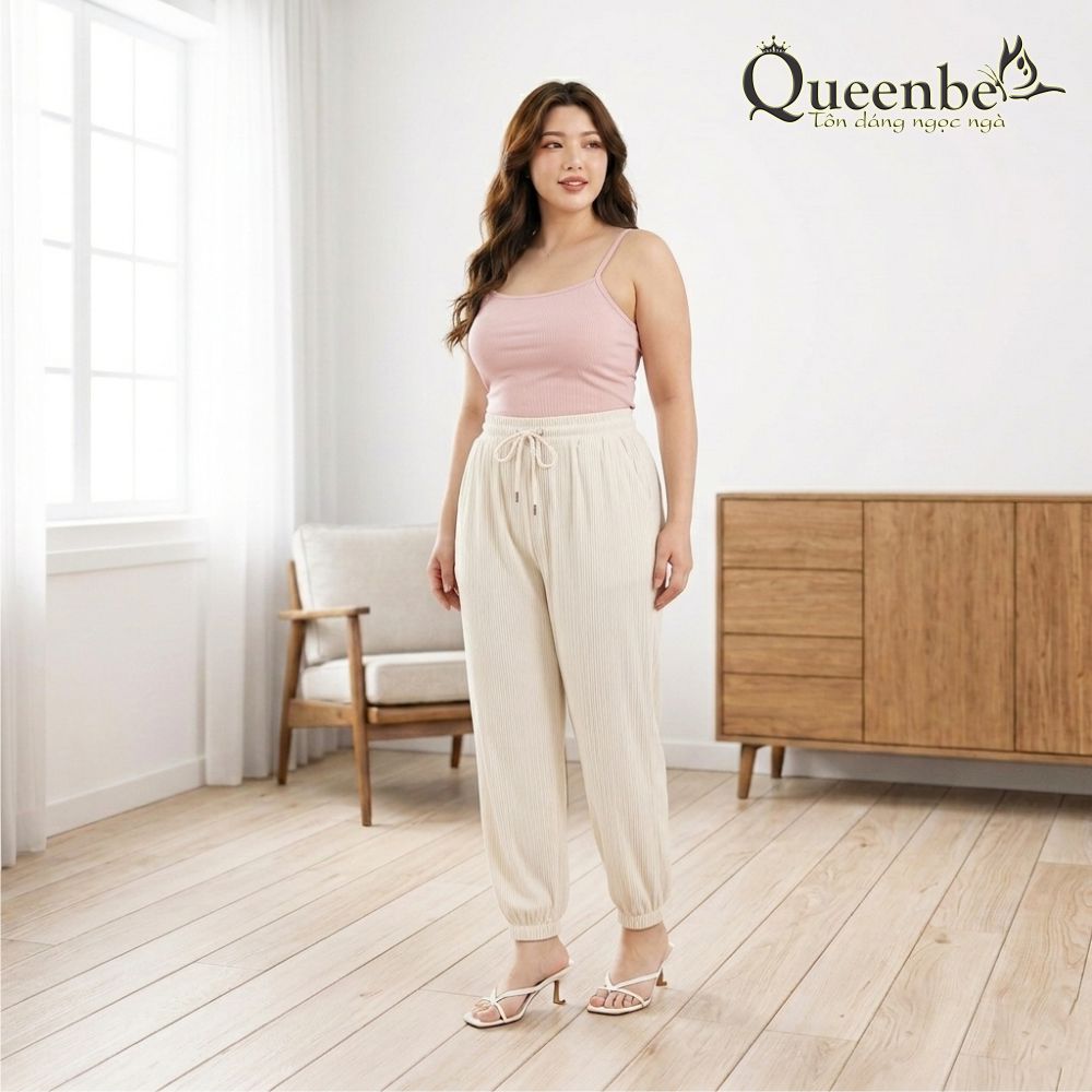 Quần thụng nữ lưng thun cá tính có big size Queenbe GLQ157 vải cotton co giãn