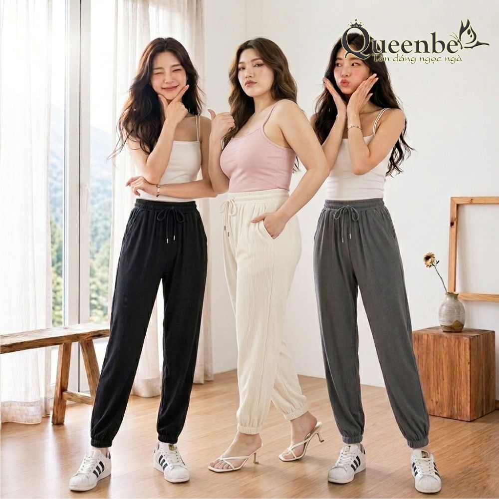 Quần thụng nữ lưng thun cá tính có big size Queenbe GLQ157 vải cotton co giãn