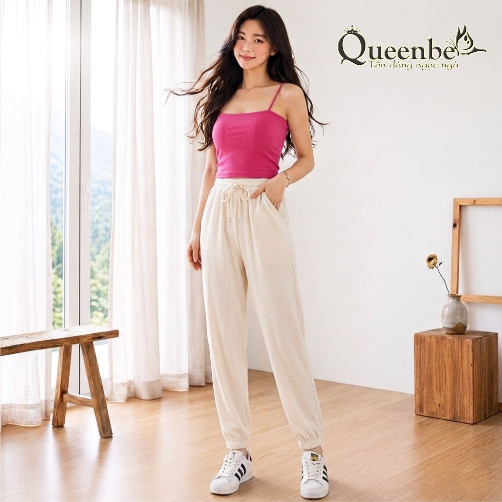 Quần thụng nữ lưng thun cá tính có big size Queenbe GLQ157 vải cotton co giãn