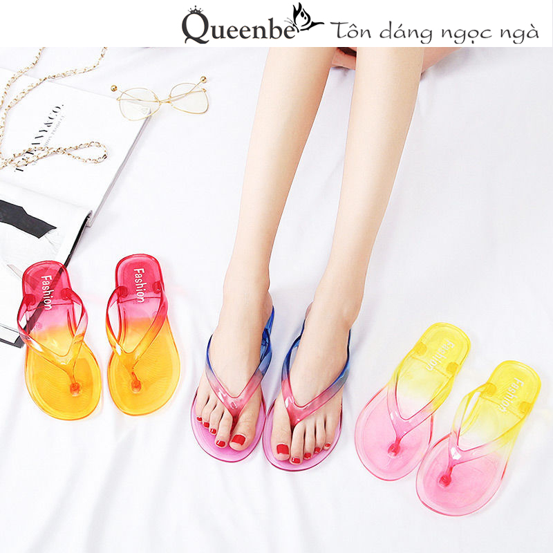 Queenbe Dép nhựa nữ trong suốt GLD058 nhựa dẻo chống trượt đi mưa