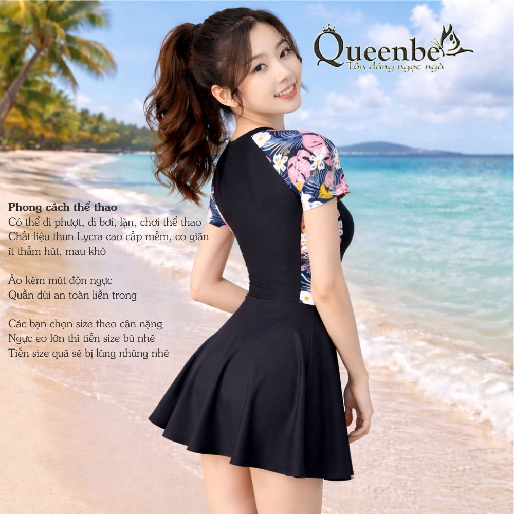 Váy bơi nữ một mảnh liền thân big size Queenbe GLSWIM106 vải thun Lycra cao cấp co giãn, ít thấm hút, nhanh khô, có mút độn ngực