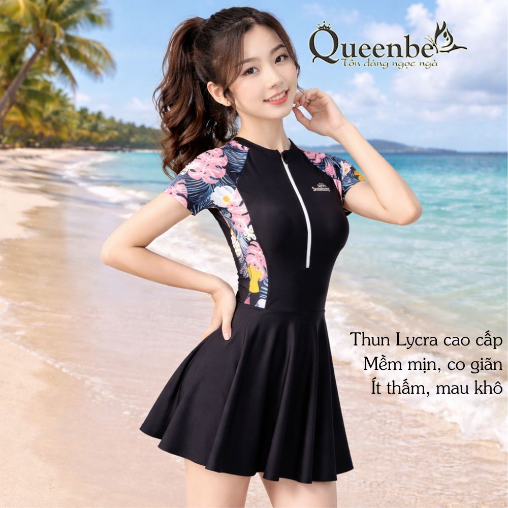 Váy bơi nữ một mảnh liền thân big size Queenbe GLSWIM106 vải thun Lycra cao cấp co giãn, ít thấm hút, nhanh khô, có mút độn ngực
