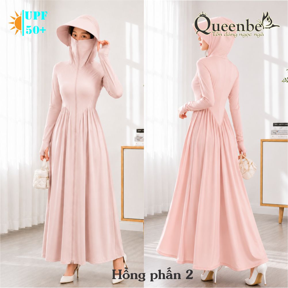 Váy chống nắng dài chống UVF50 liền nón và khẩu trang Queenbe GLSET046 vải polyester lụa cách nhiệt chống nóng kháng UV
