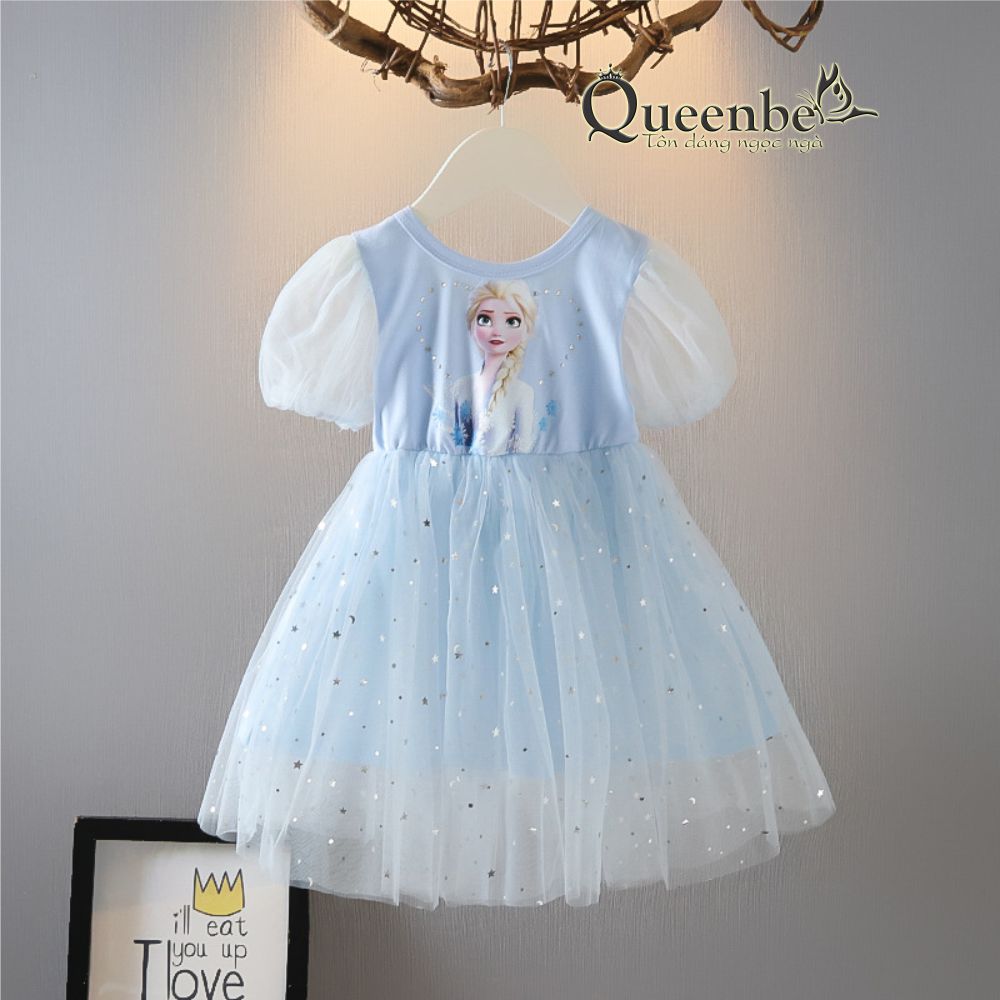 Váy công chúa elsa váy đầm bé gái đính đá Queenbe GLV065