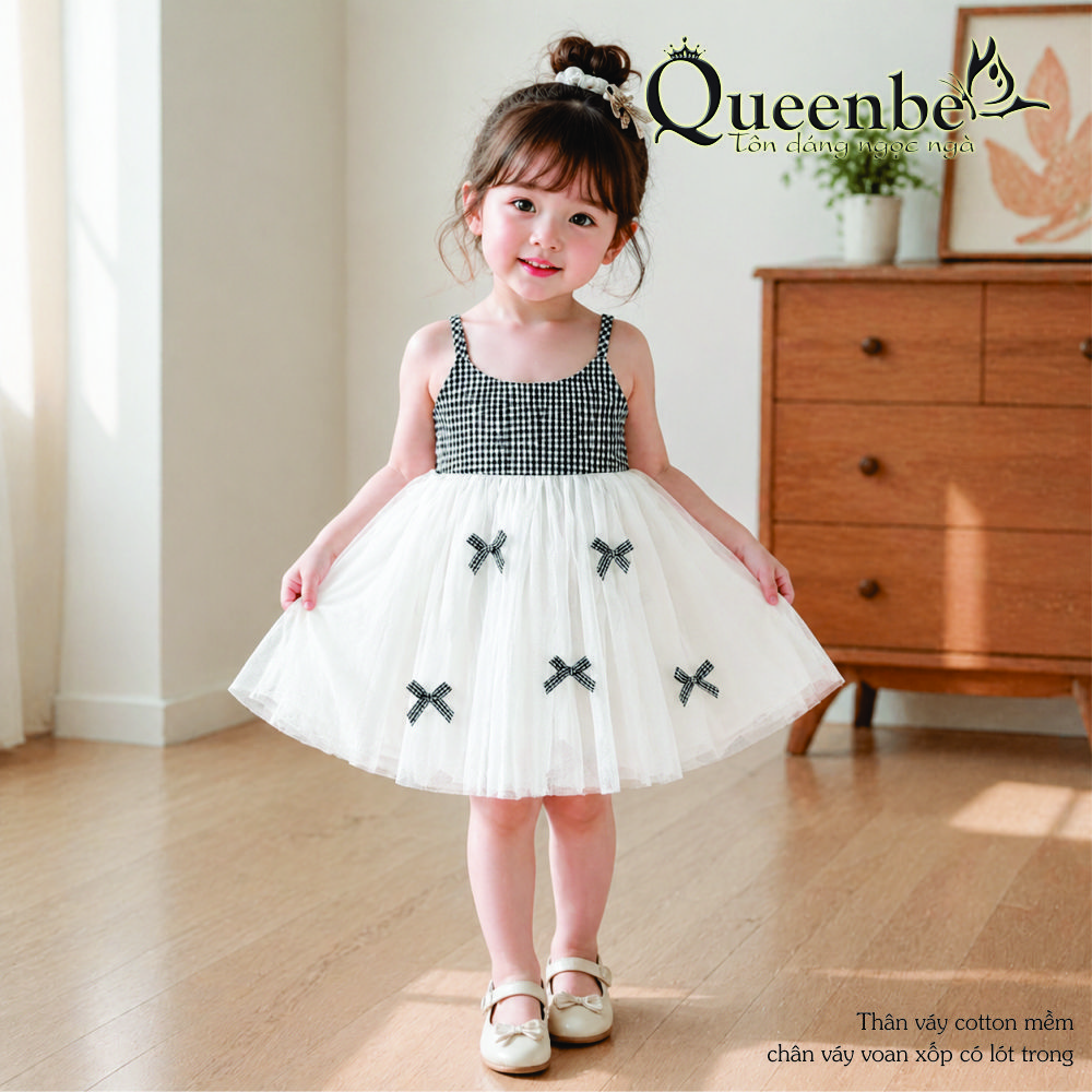 Váy đầm bé gái Queenbe GLV153 hai dây hai lớp dễ thương