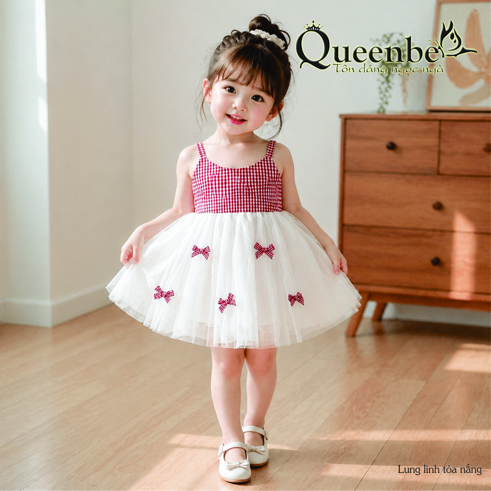 Váy đầm bé gái Queenbe GLV153 hai dây hai lớp dễ thương