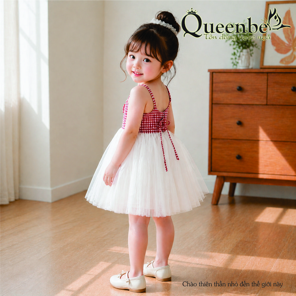 Váy đầm bé gái Queenbe GLV153 hai dây hai lớp dễ thương