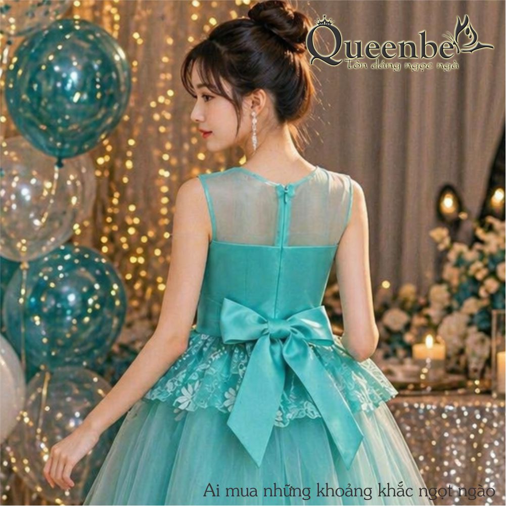 Váy đầm bé gái cổ cườm Queenbe GLV134 ren lưới dáng bồng - dự tiệc - chơi lễ