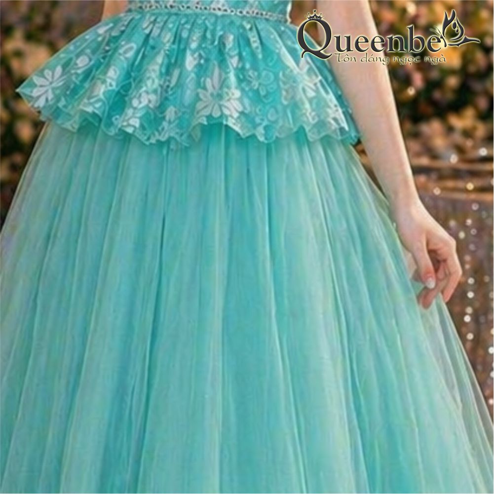 Váy đầm bé gái cổ cườm Queenbe GLV134 ren lưới dáng bồng - dự tiệc - chơi lễ