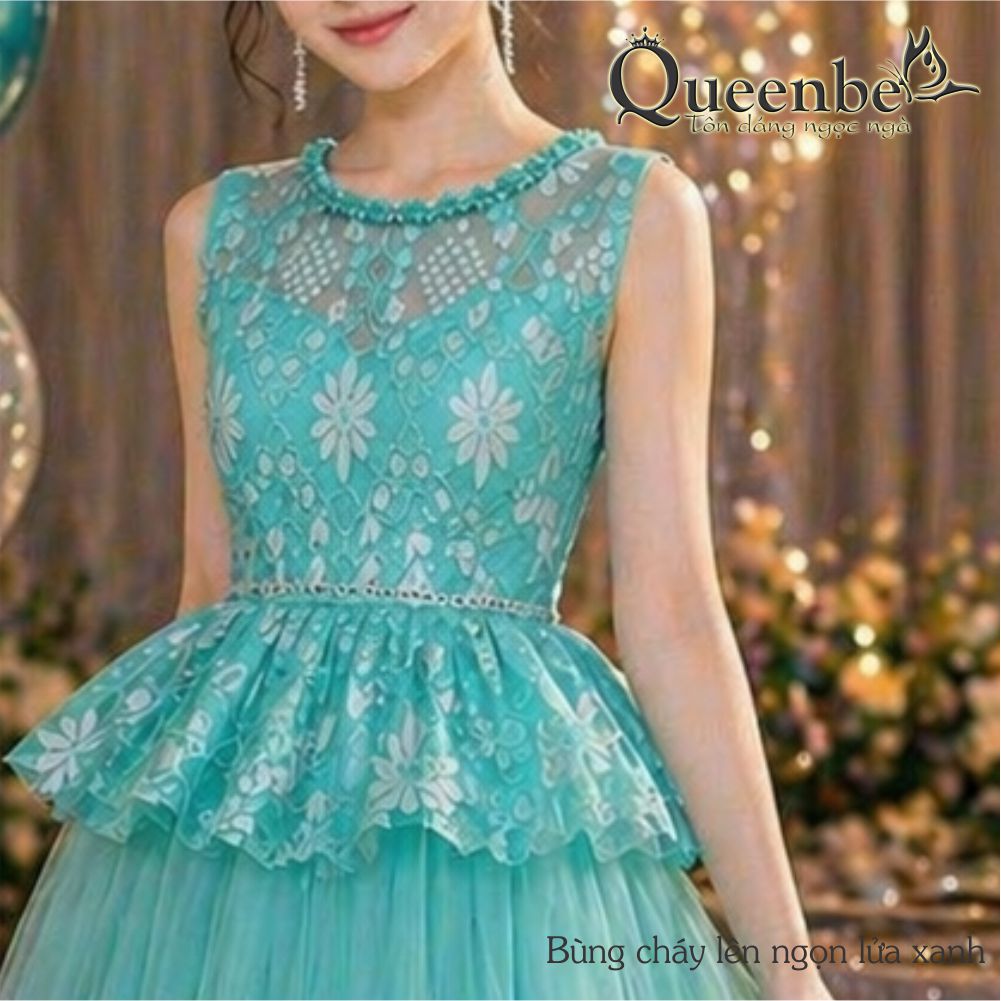 Váy đầm bé gái cổ cườm Queenbe GLV134 ren lưới dáng bồng - dự tiệc - chơi lễ