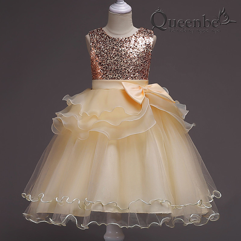 Váy đầm bé gái đính cườm Queenbe GLV103 thân váy bồng - lót mềm - dự tiệc - chơi lễ - sang trọng