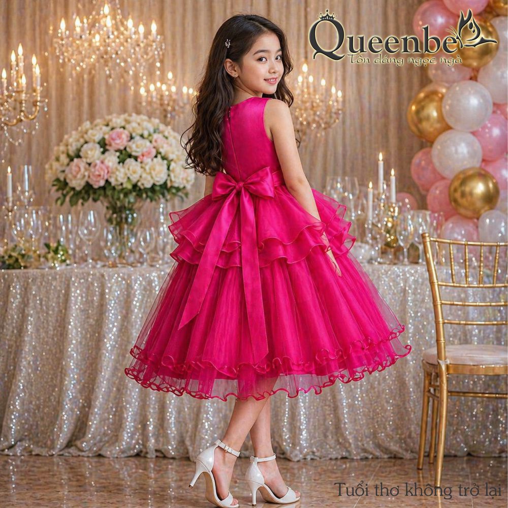 Váy đầm bé gái đính cườm Queenbe GLV103 thân váy bồng - lót mềm - dự tiệc - chơi lễ - sang trọng