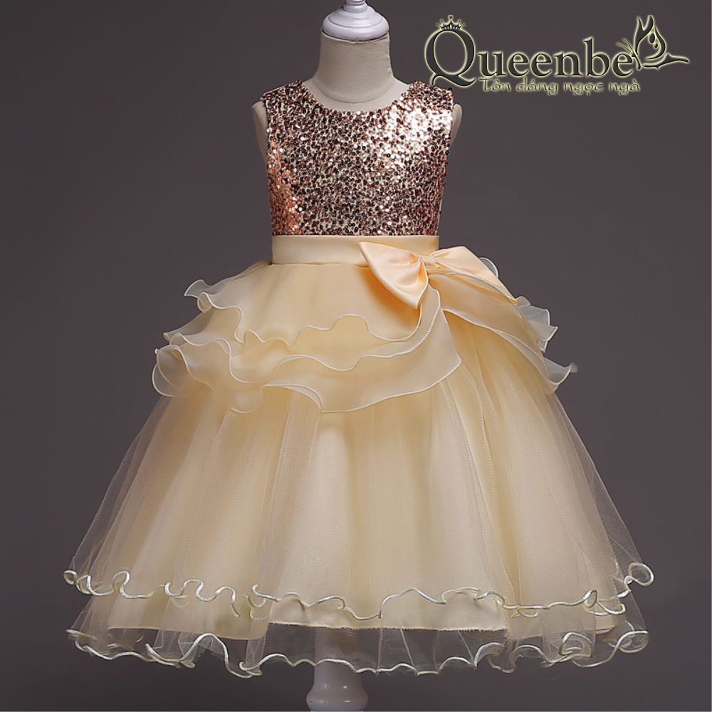 Váy đầm bé gái đính cườm Queenbe GLV103 thân váy bồng - lót mềm - dự tiệc - chơi lễ - sang trọng