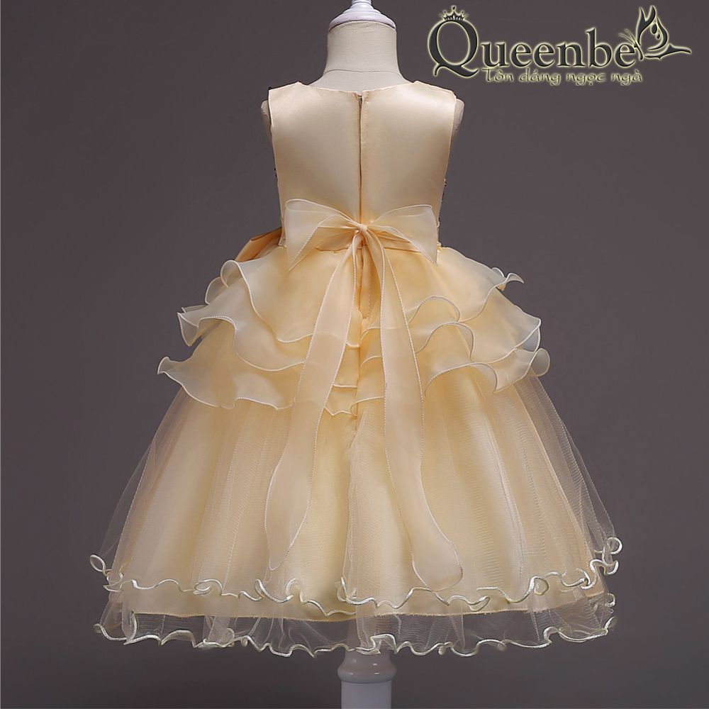 Váy đầm bé gái đính cườm Queenbe GLV103 thân váy bồng - lót mềm - dự tiệc - chơi lễ - sang trọng