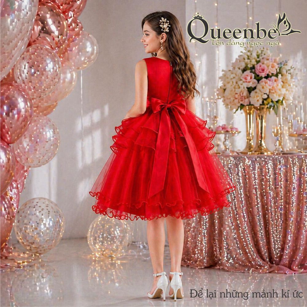 Váy đầm bé gái đính cườm Queenbe GLV103 thân váy bồng - lót mềm - dự tiệc - chơi lễ - sang trọng