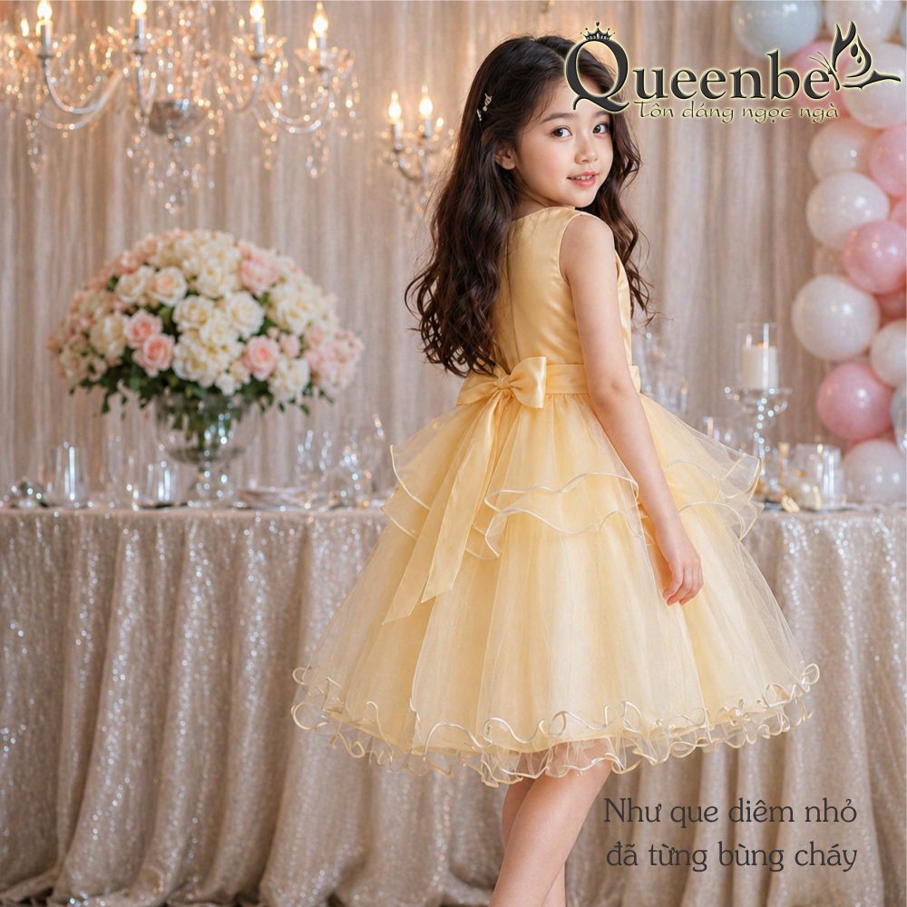 Váy đầm bé gái đính cườm Queenbe GLV103 thân váy bồng - lót mềm - dự tiệc - chơi lễ - sang trọng