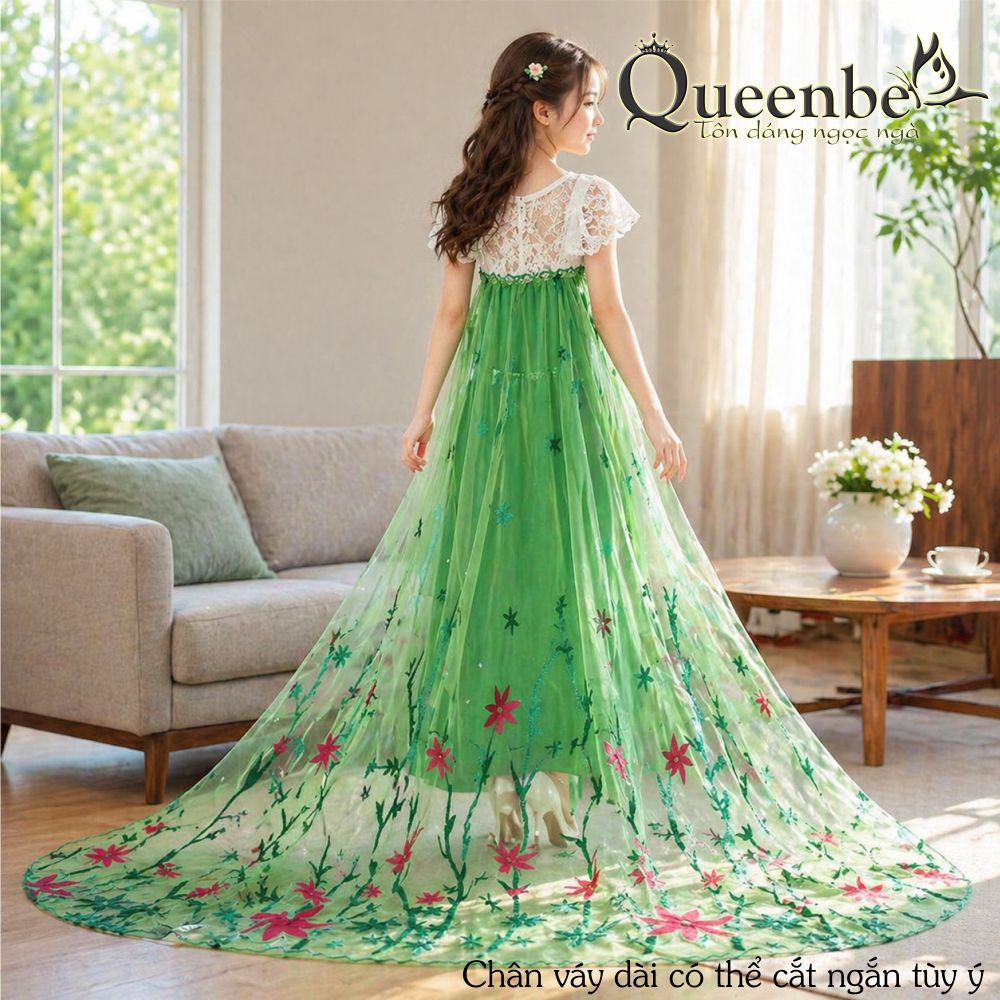 Váy đầm bé gái maxi Queenbe GLV066 kèm áo choàng đính đá
