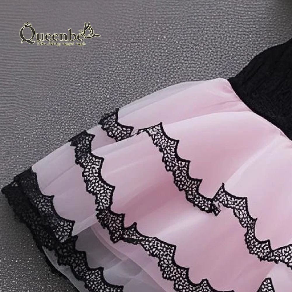Váy đầm bé gái xếp lớp Queenbe GLV091 thân váy hai dây ren chân váy xếp bồng