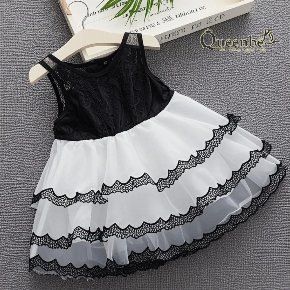 Váy đầm bé gái xếp lớp Queenbe GLV091 thân váy hai dây ren chân váy xếp bồng