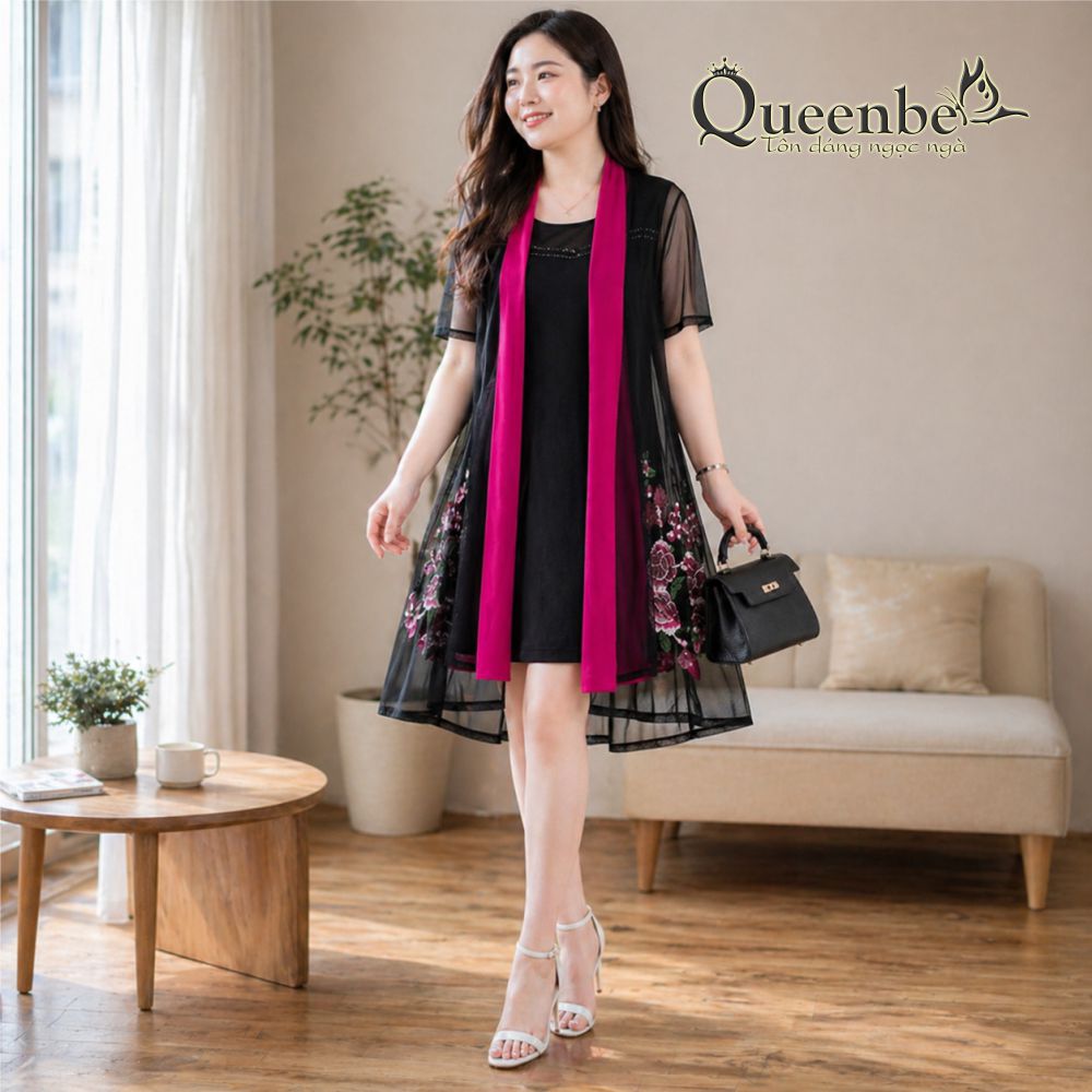 Váy đầm big size quý phái Queenbe GLV124 gồm đầm suông kèm áo choàng GLV124