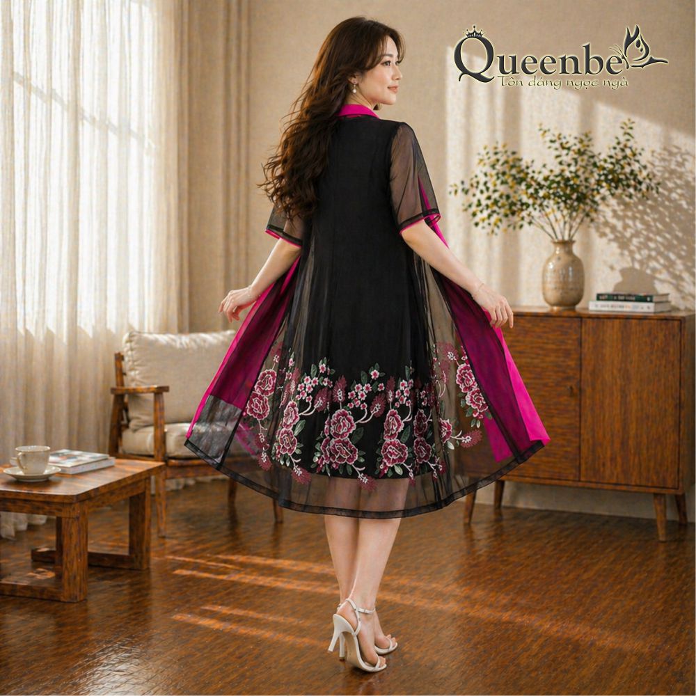 Váy đầm big size quý phái Queenbe GLV124 gồm đầm suông kèm áo choàng GLV124