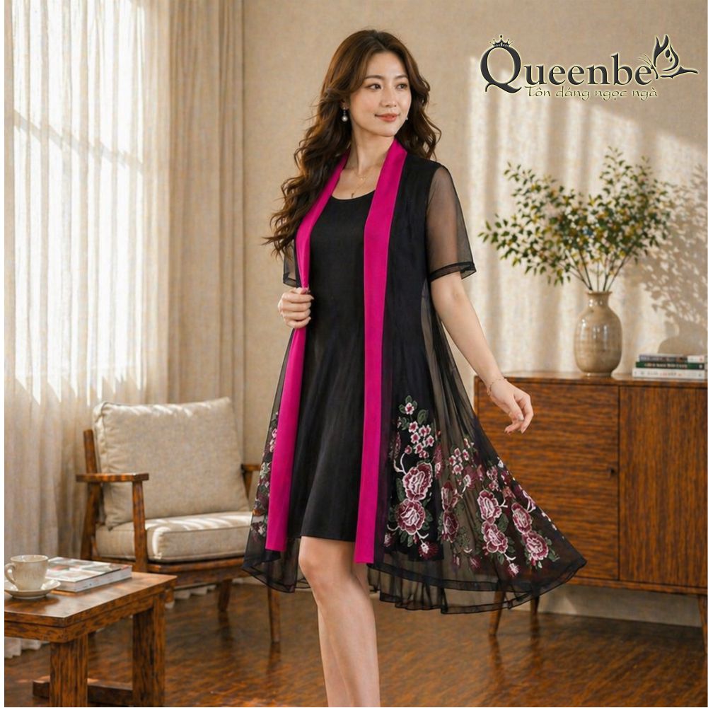 Váy đầm big size quý phái Queenbe GLV124 gồm đầm suông kèm áo choàng GLV124