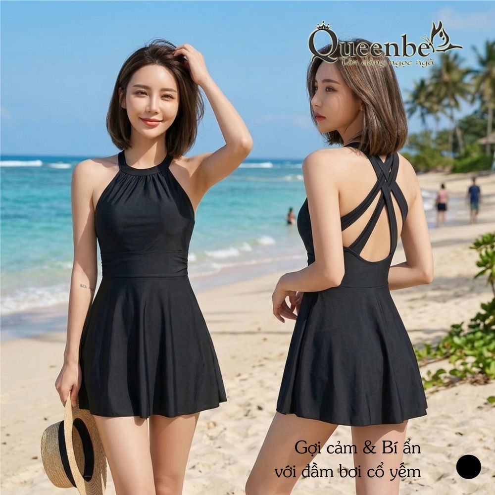 Váy đầm bơi cổ yếm có big size Queenbe GLSWIM063 vải thun lạnh cao cấp co giãn, ít thấm hút, mau khô, bên trong có quần an toàn