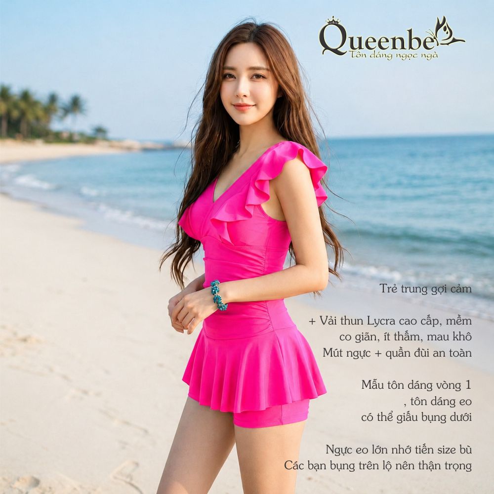 Váy đầm bơi một mảnh Queenbe GLSWIM043 vải thun Lycra cao cấp co giãn, ít thấm hút, mau khô, mút độn ngực, quần an toàn