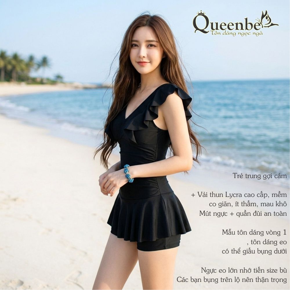 Váy đầm bơi một mảnh Queenbe GLSWIM043 vải thun Lycra cao cấp co giãn, ít thấm hút, mau khô, mút độn ngực, quần an toàn