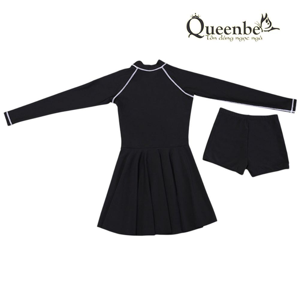 Váy đầm bơi nữ dài tay liền thân Queenbe GLSWIM085 kèm quần đùi và mút độn ngực vải Polyesster cao cấp