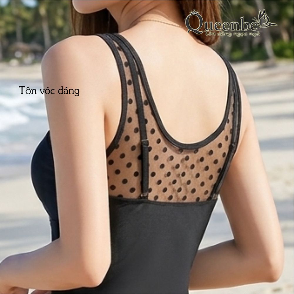 Váy đầm bơi nữ phối ren có big size Queenbe GLSWIM087 kèm quần đùi an toàn vải thun Lycra cao cấp co giãn, mềm mượt, ít thấm hút, mau khô