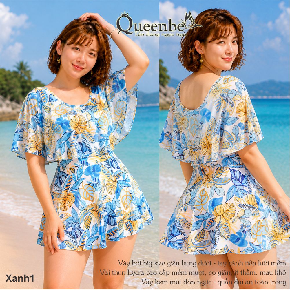 Váy đầm bơi trung niên big size tay cánh tiên quần đùi liền bên trong Queenbe GLSWIM118 vải Lycra cao cấp mềm thoáng, ít thấm, mau khô