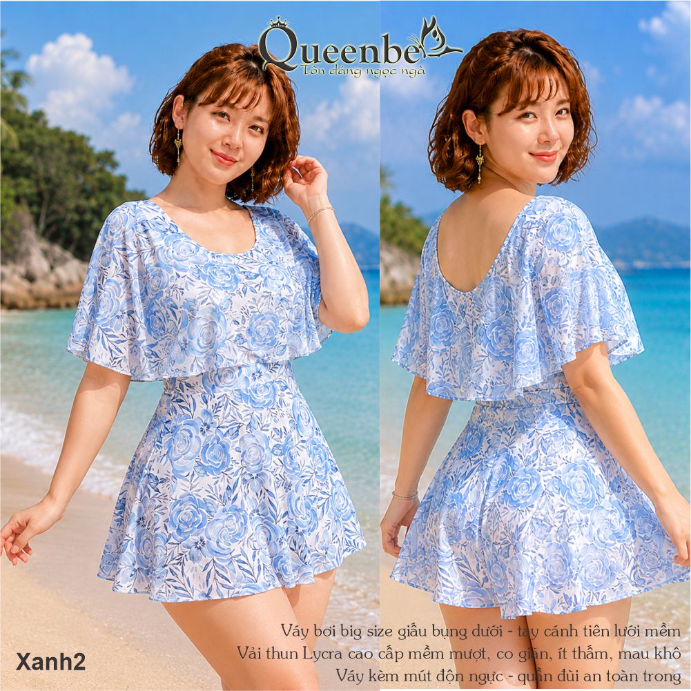 Váy đầm bơi trung niên big size tay cánh tiên quần đùi liền bên trong Queenbe GLSWIM118 vải Lycra cao cấp mềm thoáng, ít thấm, mau khô