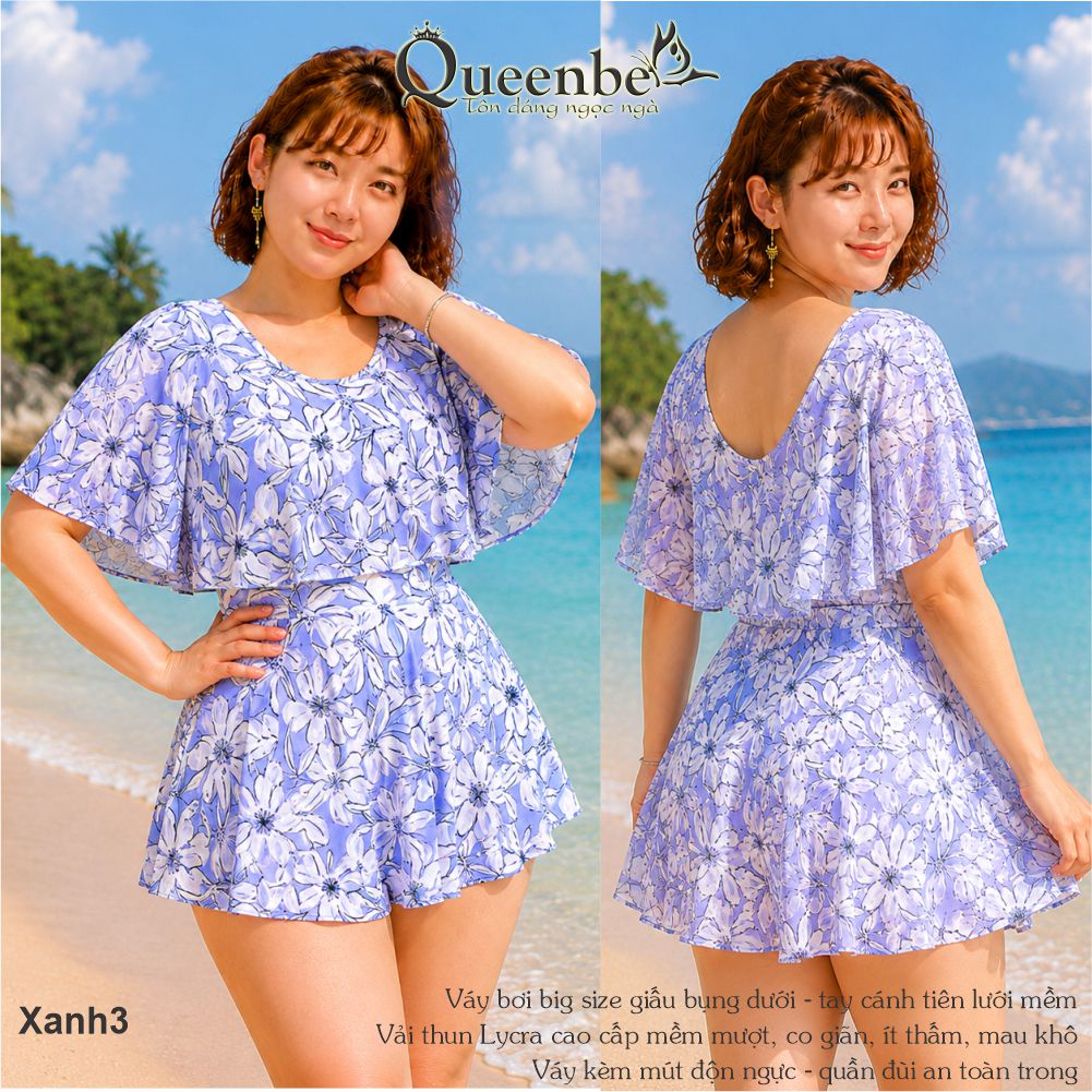 Váy đầm bơi trung niên big size tay cánh tiên quần đùi liền bên trong Queenbe GLSWIM118 vải Lycra cao cấp mềm thoáng, ít thấm, mau khô