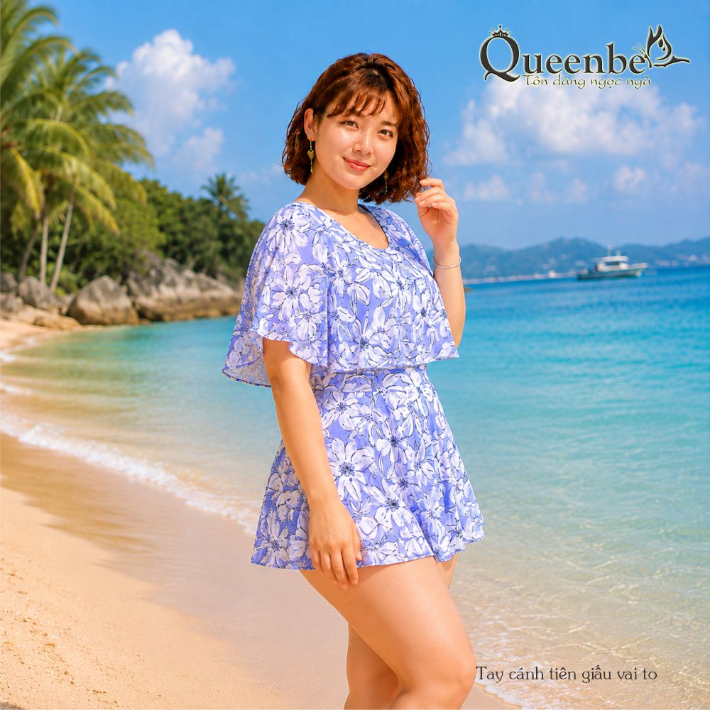 Váy đầm bơi trung niên big size tay cánh tiên quần đùi liền bên trong Queenbe GLSWIM118 vải Lycra cao cấp mềm thoáng, ít thấm, mau khô