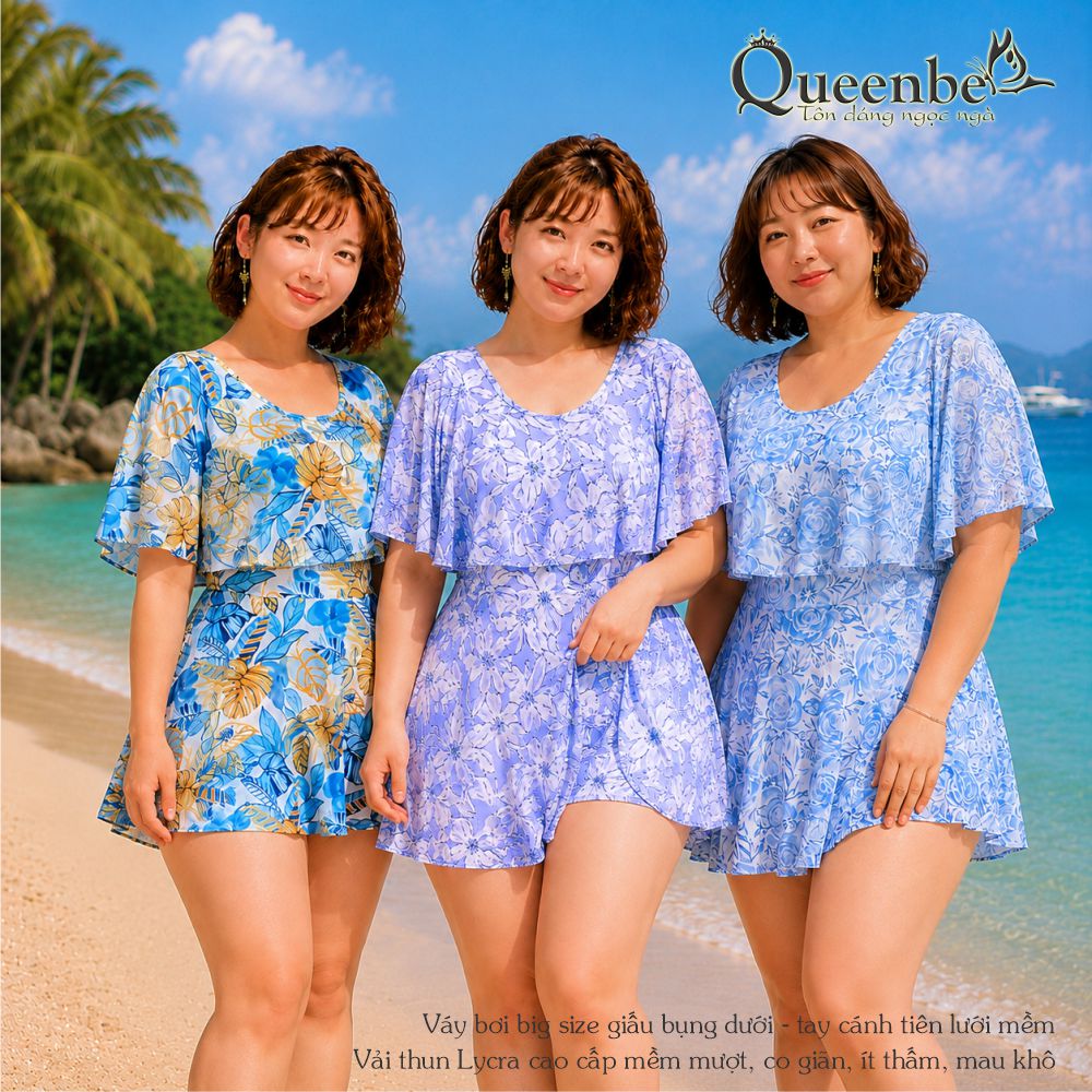 Váy đầm bơi trung niên big size tay cánh tiên quần đùi liền bên trong Queenbe GLSWIM118 vải Lycra cao cấp mềm thoáng, ít thấm, mau khô