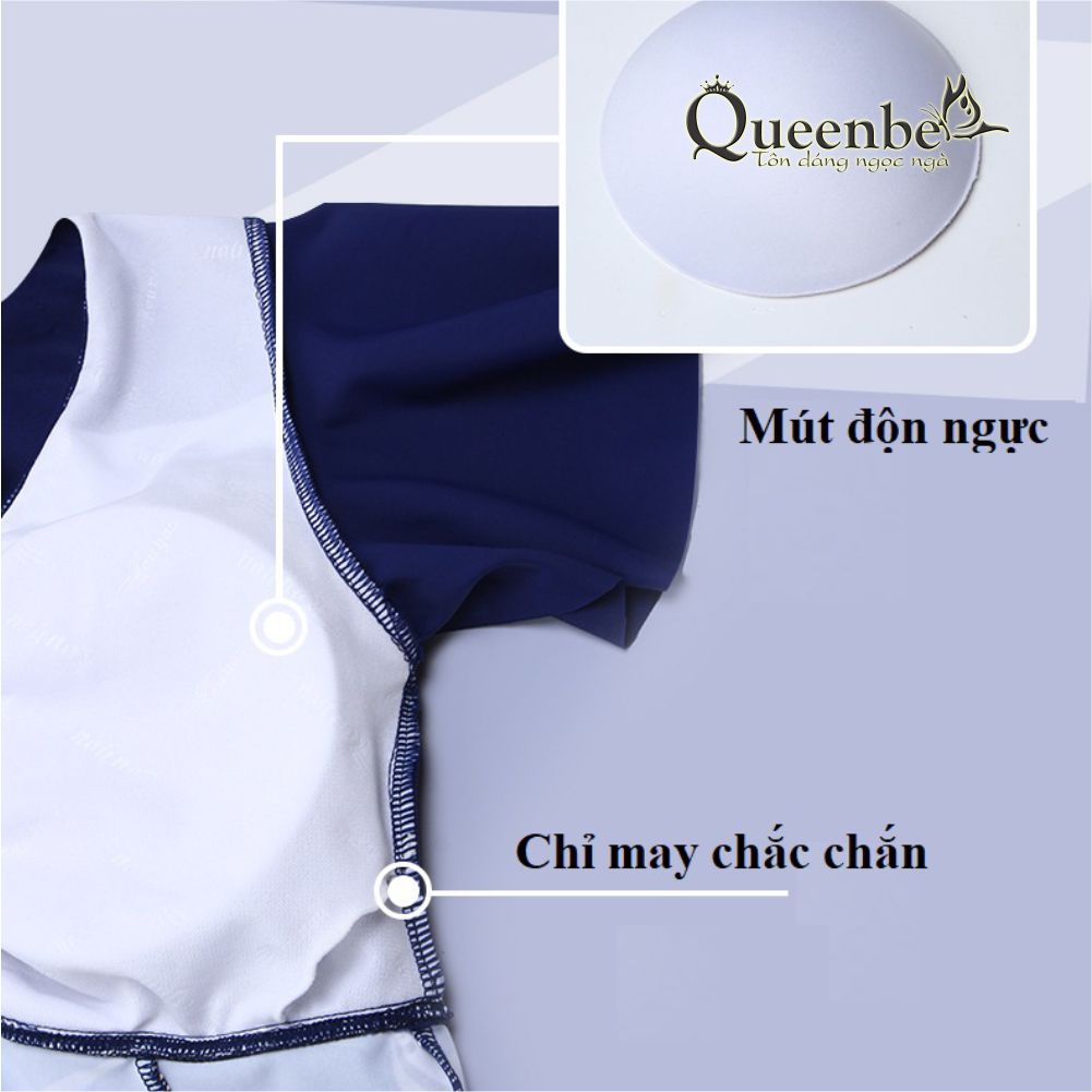Váy đầm bơi trung niên liền thân kín đáo có big size Queeenbe GLSWIM047 vải thun Lycra cao cấp ít thấm hút, nhanh khô, kèm quần đùi rời, áo có mút độn ngực