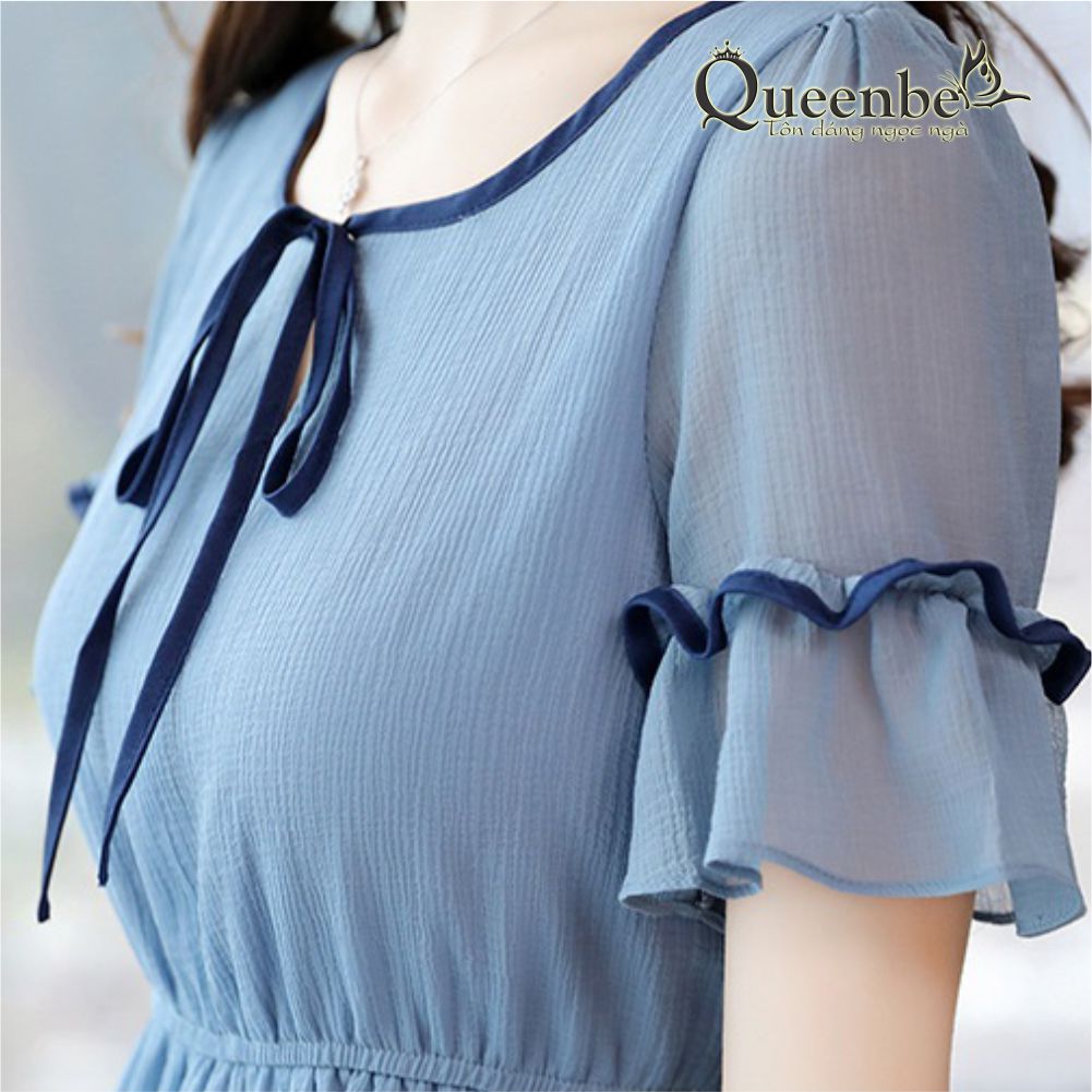 Váy đầm midi ngắn tay thân váy có lớp lót trong GLV078