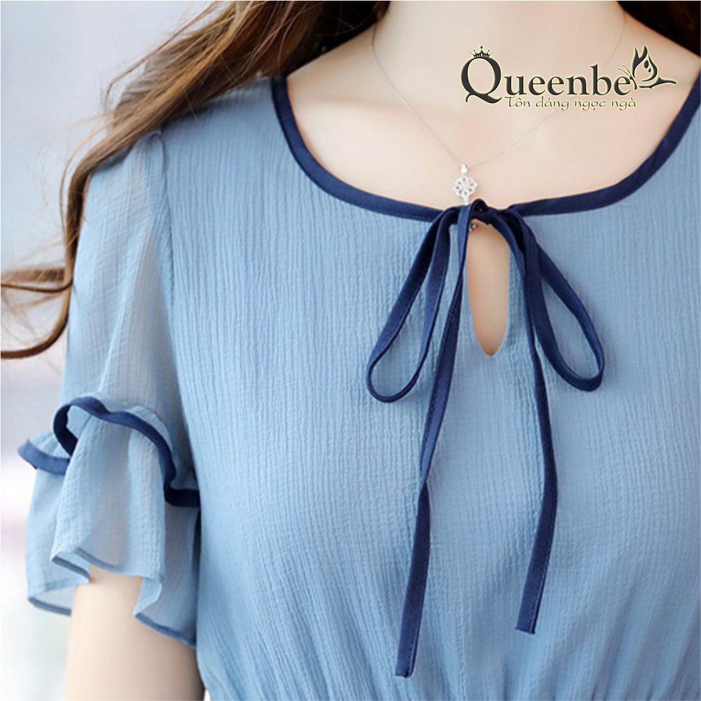 Váy đầm midi ngắn tay thân váy có lớp lót trong GLV078
