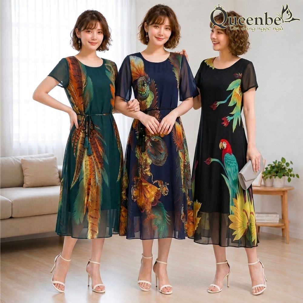 Váy đầm suông big size Queenbe GLV051 voan lụa chiffon