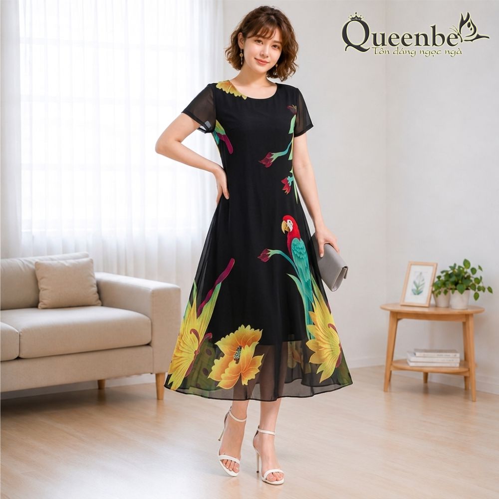 Váy đầm suông big size Queenbe GLV051 voan lụa chiffon