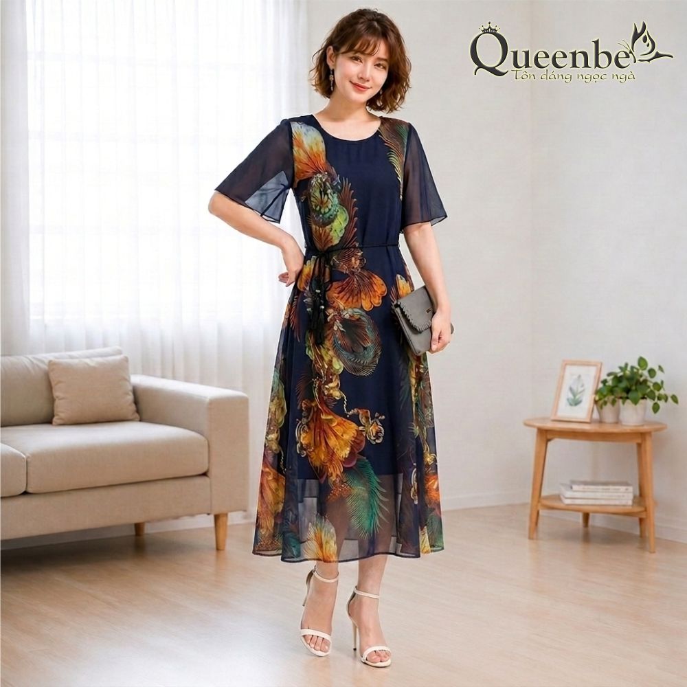 Váy đầm suông big size Queenbe GLV051 voan lụa chiffon