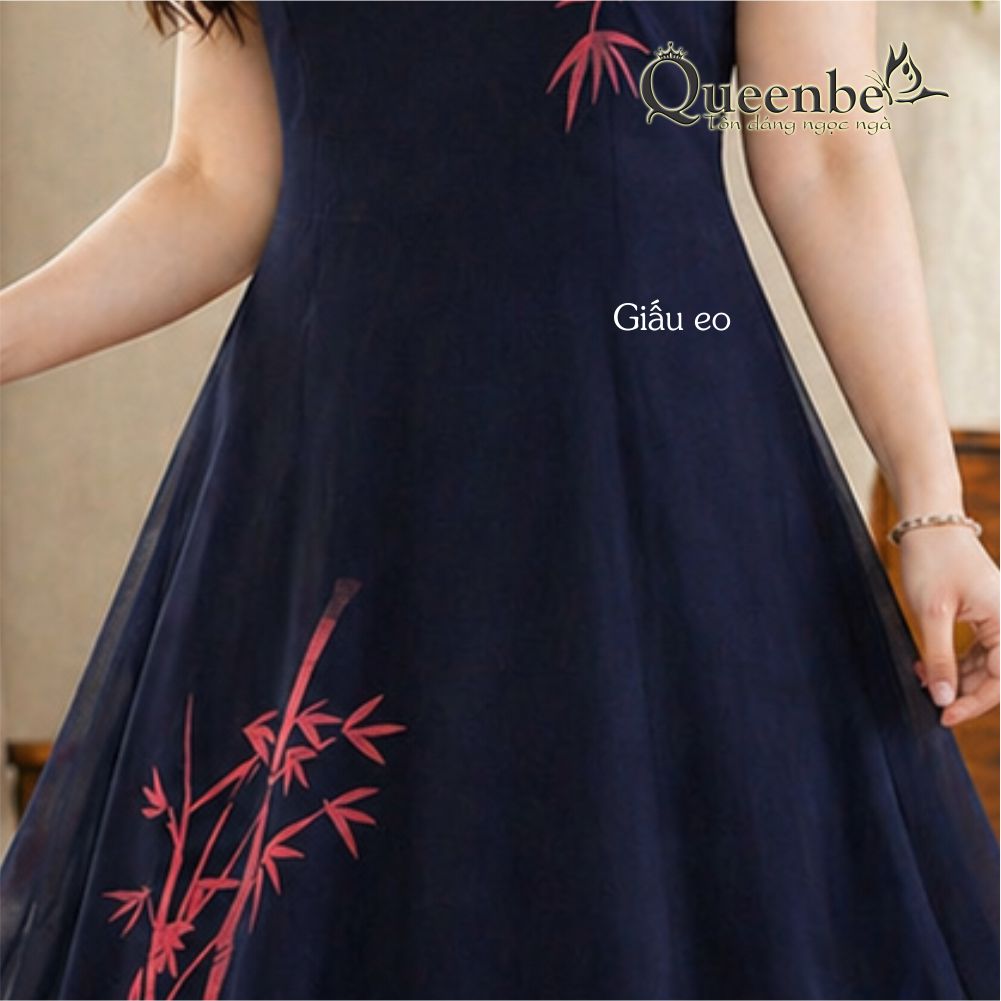 Váy đầm suông cổ tròn in họa tiết Queenbe GLV122 big size