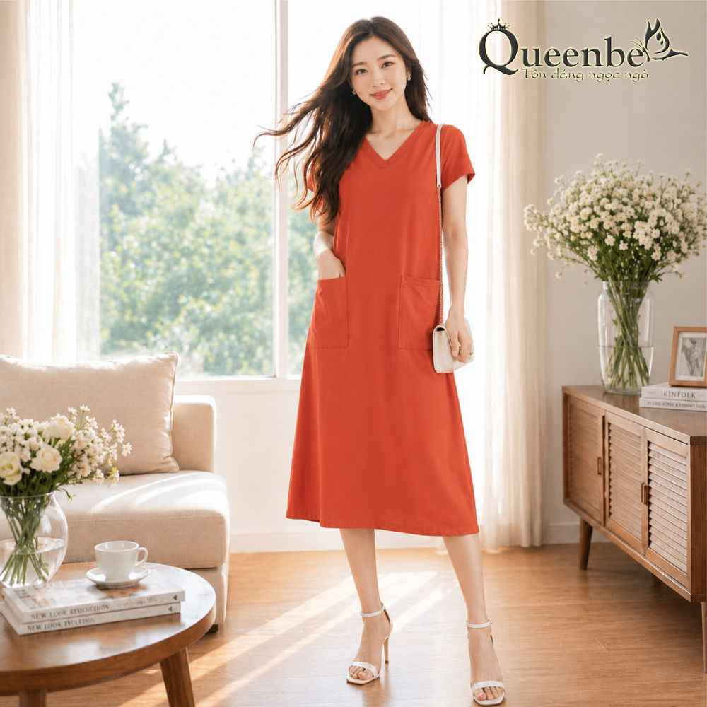 Váy đầm suông có túi Queenbe GLV176 vải cotton mềm, thoáng