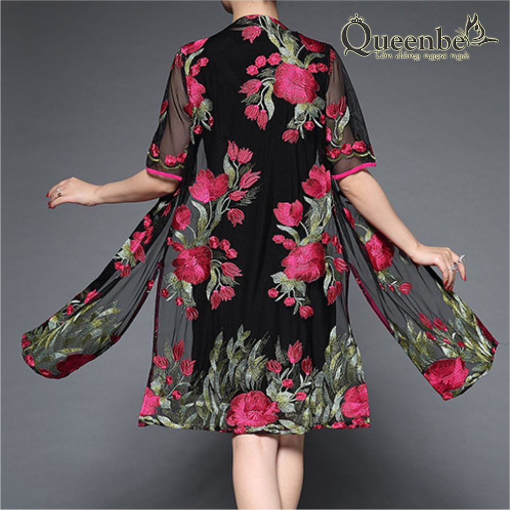 Váy đầm suông kèm áo choàng thêu hoa Queenbe GLV123 big size
